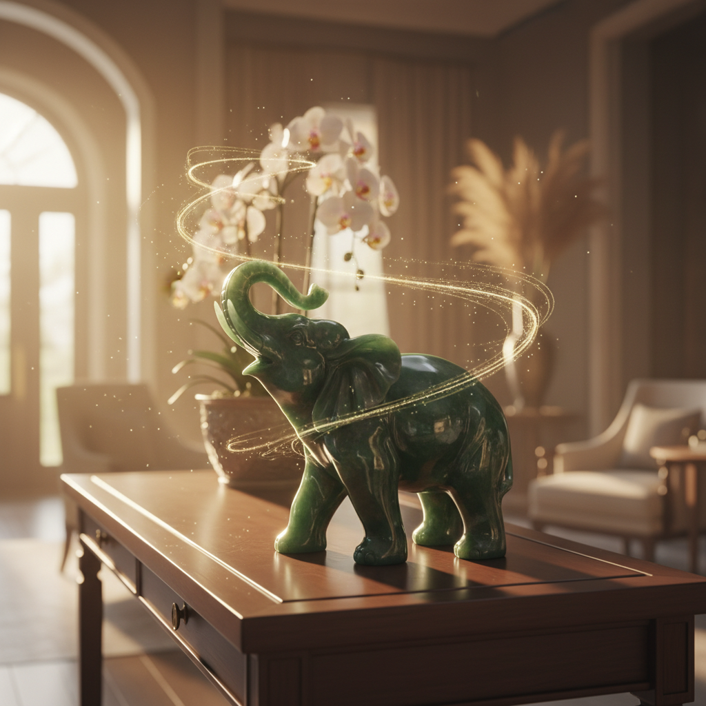 Pièce maîtresse d'éléphant doré Feng Shui avec base en bois Pièce maîtresse d'éléphant doré Feng Shui avec base en bois