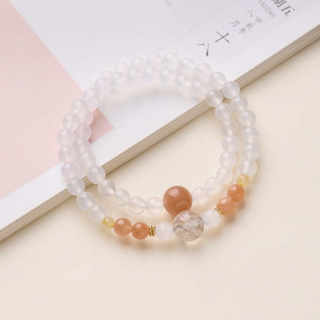 White Chalcedony & Copper Rutile Wealth Bracelet