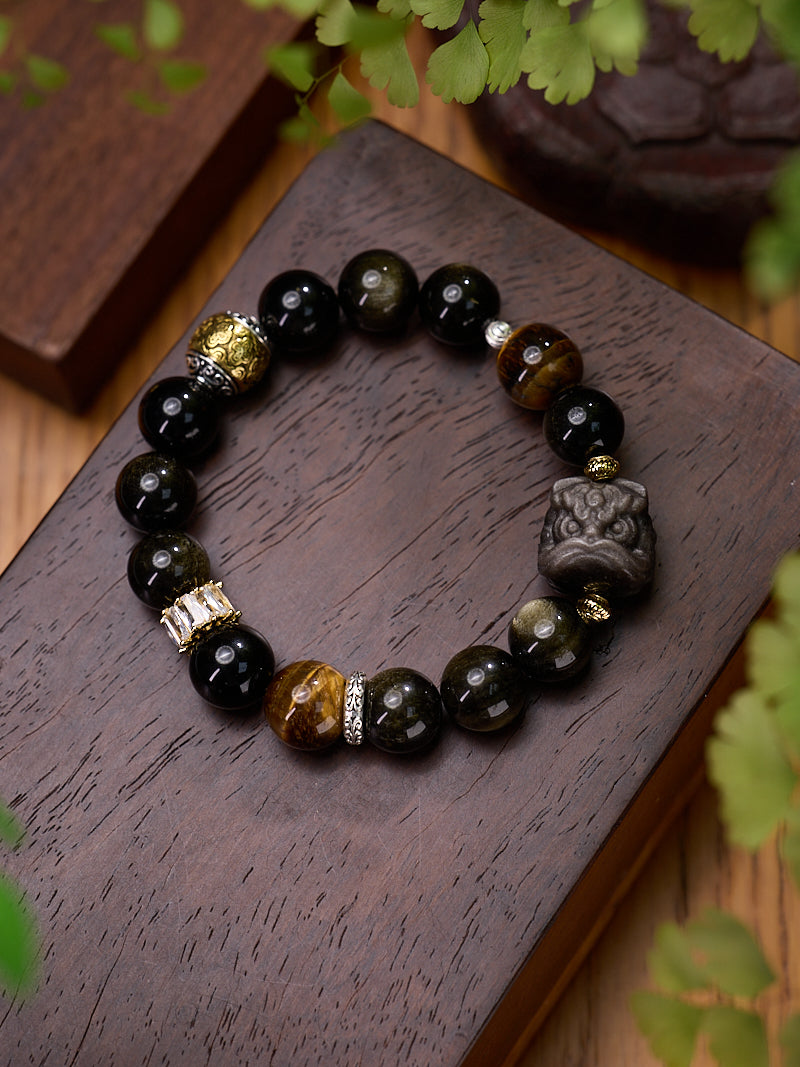 Gold Sheen Obsidian Pixiu Wealth Bracelet