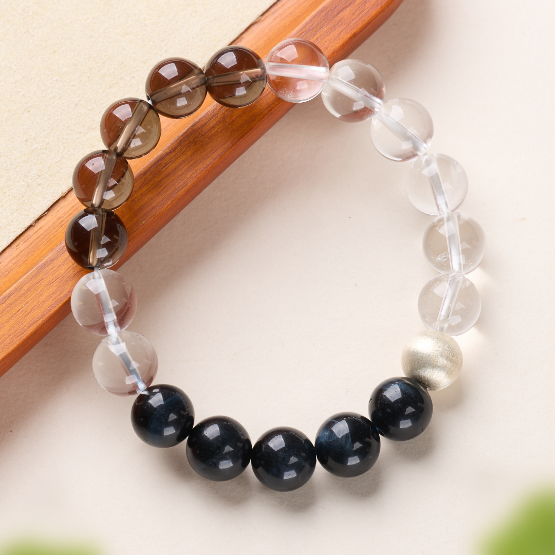 Trinity Guard: Armband aus Blauem Tigerauge & Rauchquarz