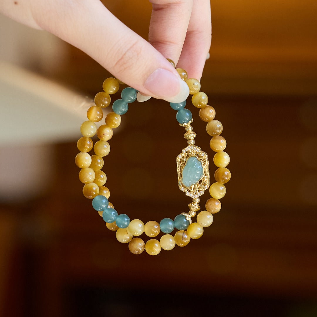 Golden Tiger Eye & Inlaid Jade Wealth Bracelet