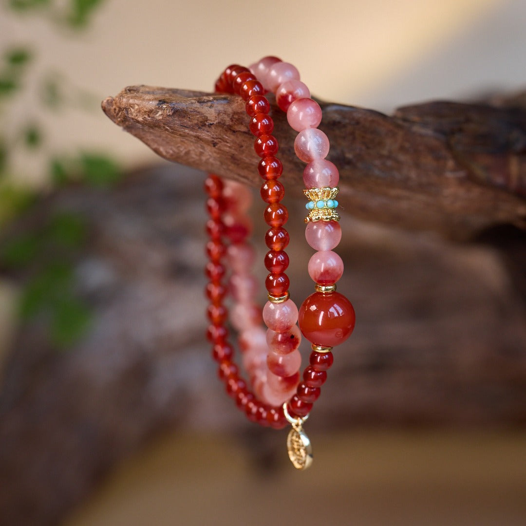 Rotes Achat- & Erdbeerquarz-Liebesarmband