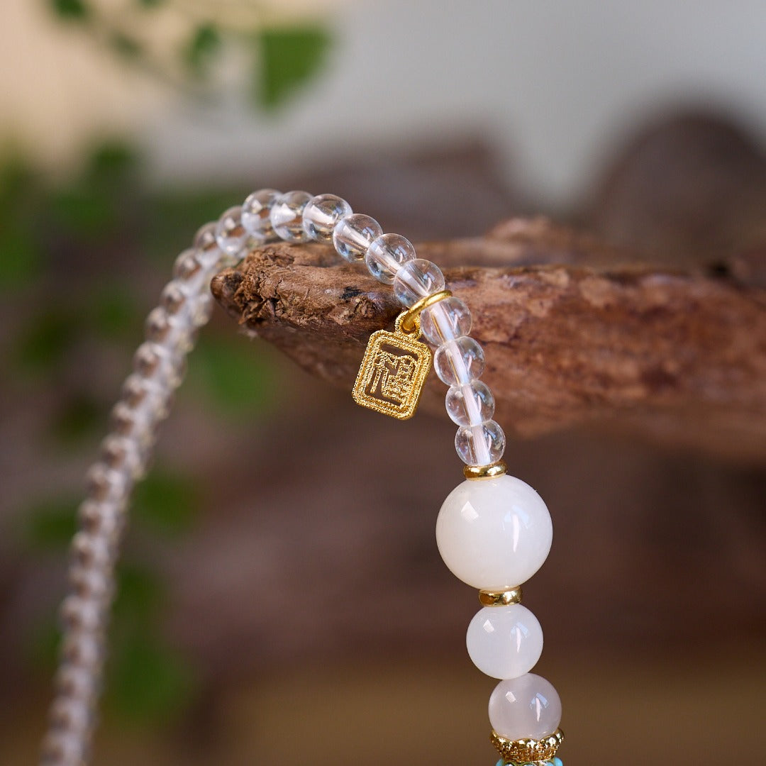 White Agate & Crystal Fortune Blessing Bracelet