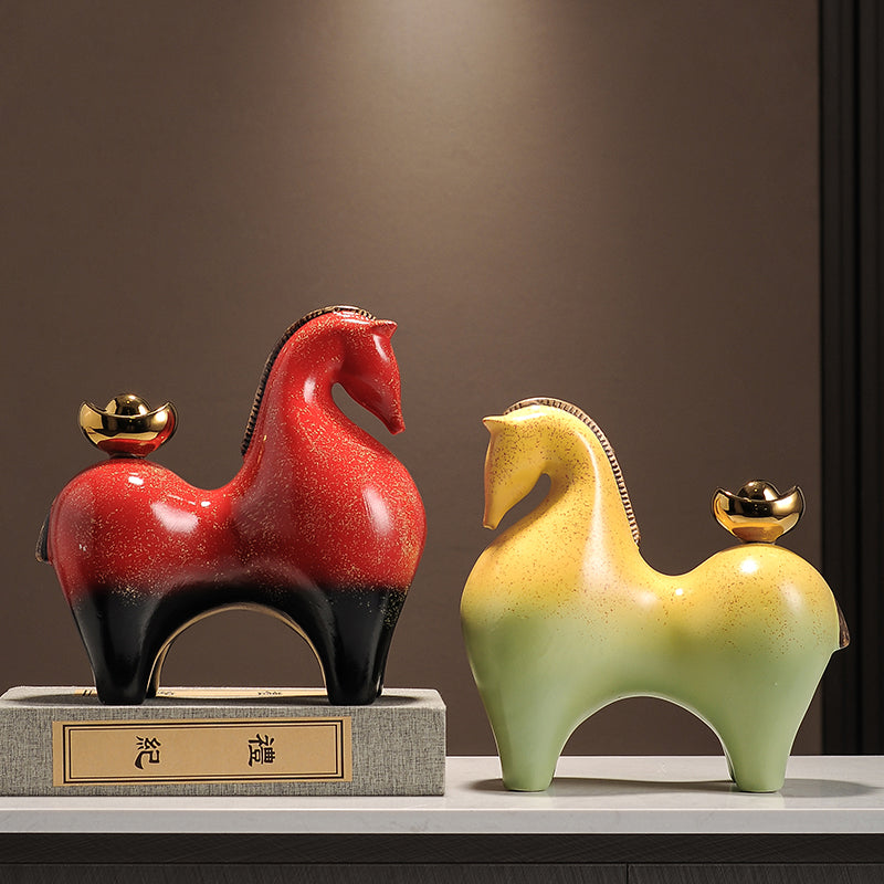 "Wealth Carrier" (Ma Shang You Qian) Modern Ceramic Horse – Earth Element Feng Shui Cure for Asset Accumulation & Stability