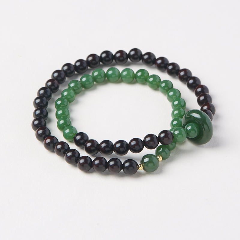 Pulsera Doble Bucle con Hebilla de Granate y Jade Peace