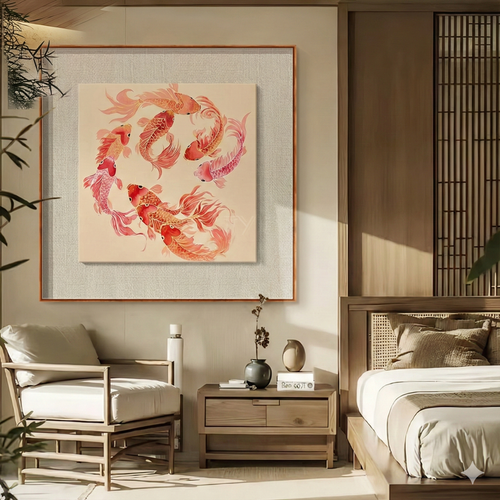 手绘九鱼风水画