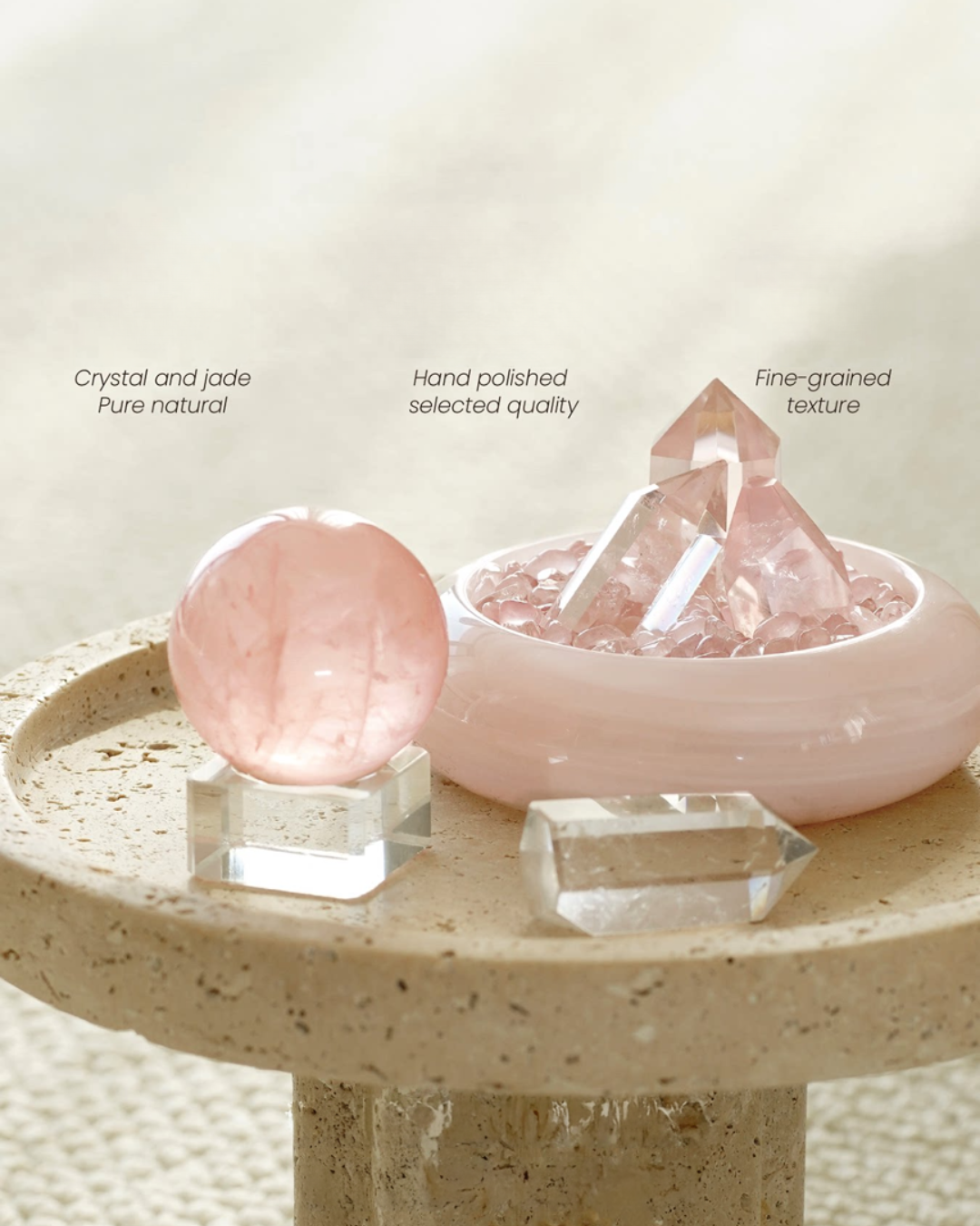 Pink Jade & Rose Quartz Crystal Basin - Feng Shui Love
