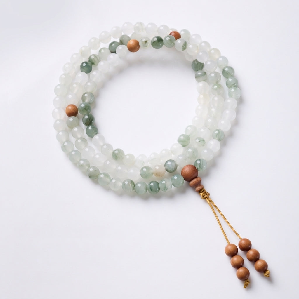 108-Bead Tianshan Jade & Sandalwood Triple-Wrap Bracelet