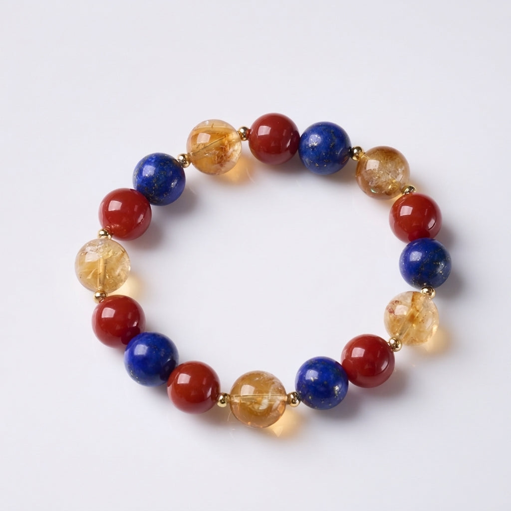 Red Agate & Golden Citrine & Lapis Lazuli Bracelet