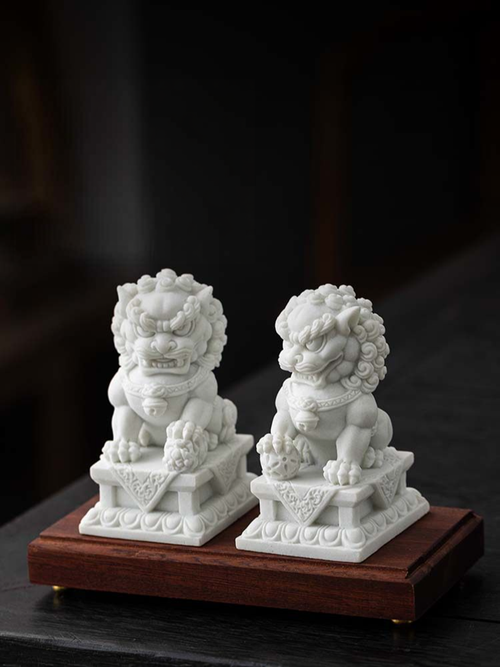 帝王汉白玉石狮一对