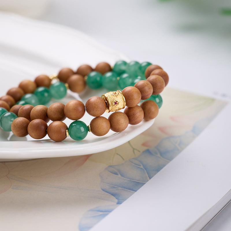 African Jade- und Sandelholz-Doppelstrang-Armband