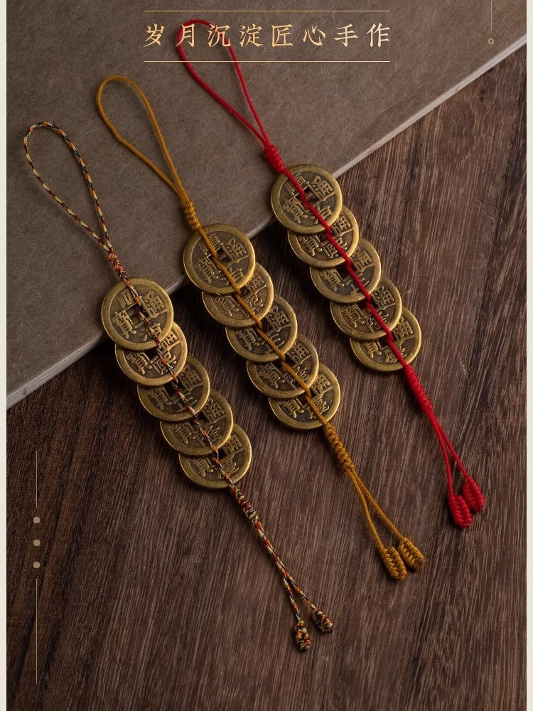 Feng Shui Brass Gourd & Five Emperor Coins Hanging Ornament | Openable Wu Lou with Boxwood Lotus & Bagua for Wealth & Protection