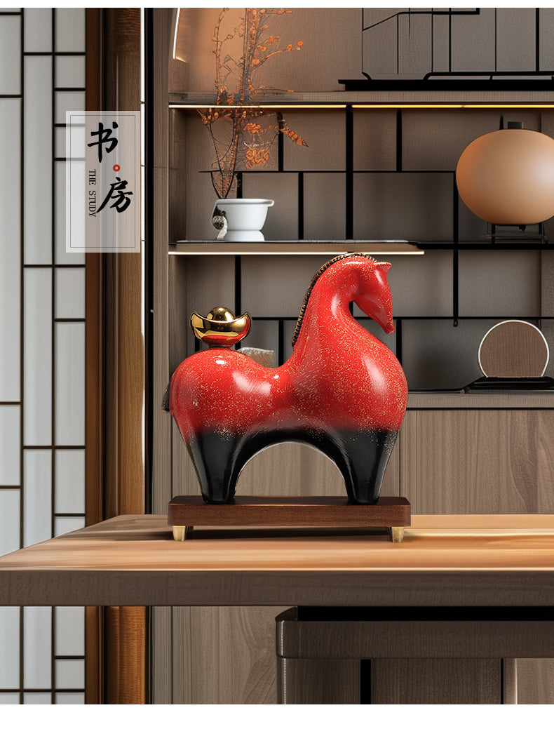 "Wealth Carrier" (Ma Shang You Qian) Modern Ceramic Horse – Earth Element Feng Shui Cure for Asset Accumulation & Stability