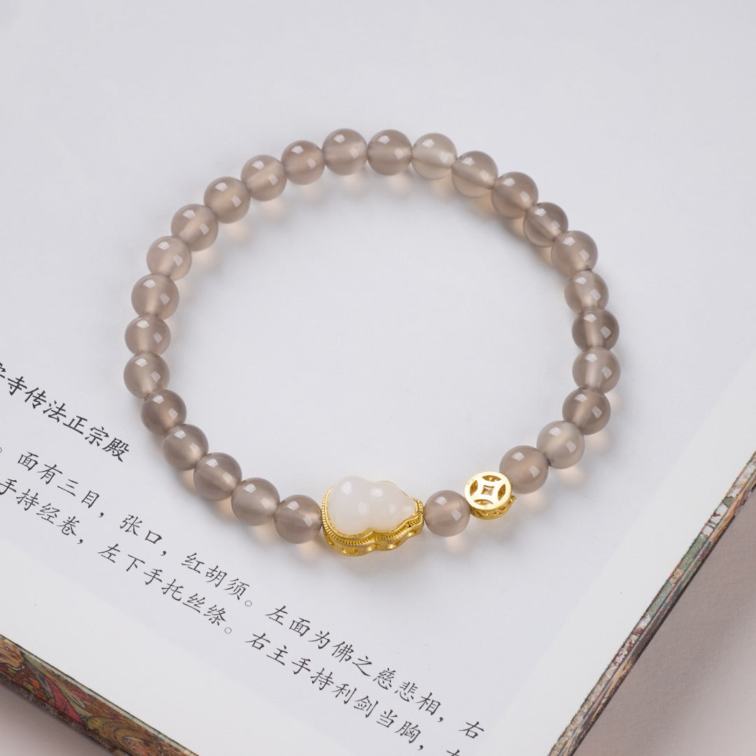 Misty Agate & Gold Inlaid Jade Gourd Bracelet