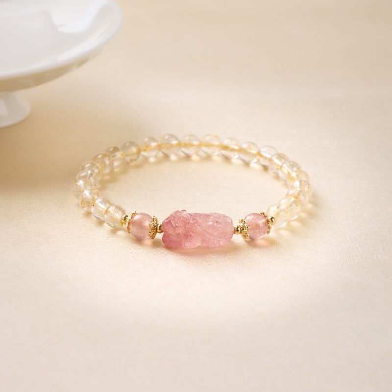 Love & Wealth Strawberry Quartz Pixiu Bracelet