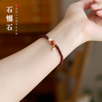 Crimson Granat & Nanhong Achat Zartes Armband