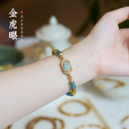 Teal Jade & Tiger Eye Lotus Wohlstandsarmband