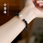 Pulsera Zen Dragón Negro Ámbar y Bambú Plateado