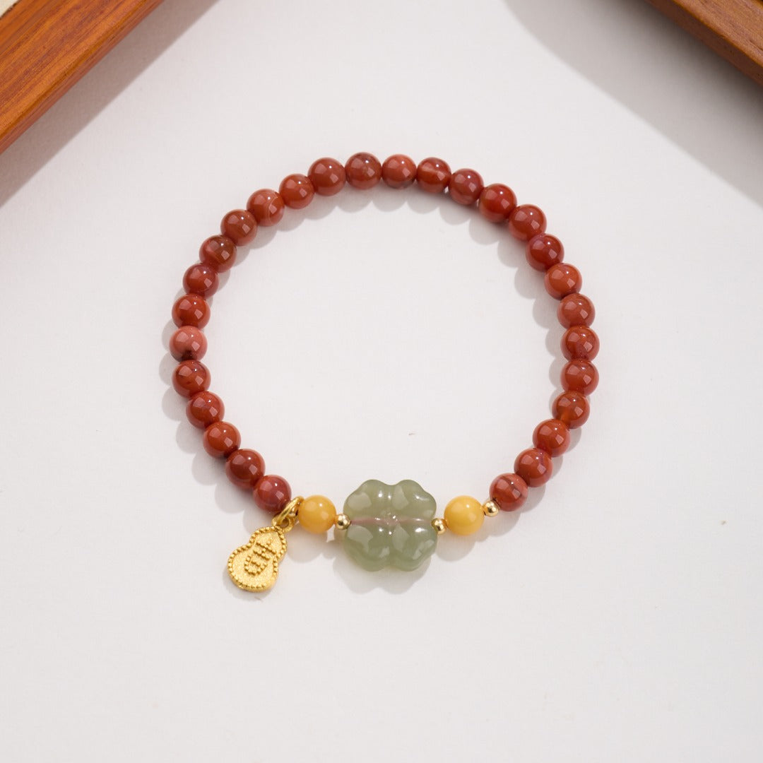 Bracelet Porte-Bonheur Gourd en Agate Rouge & Jade