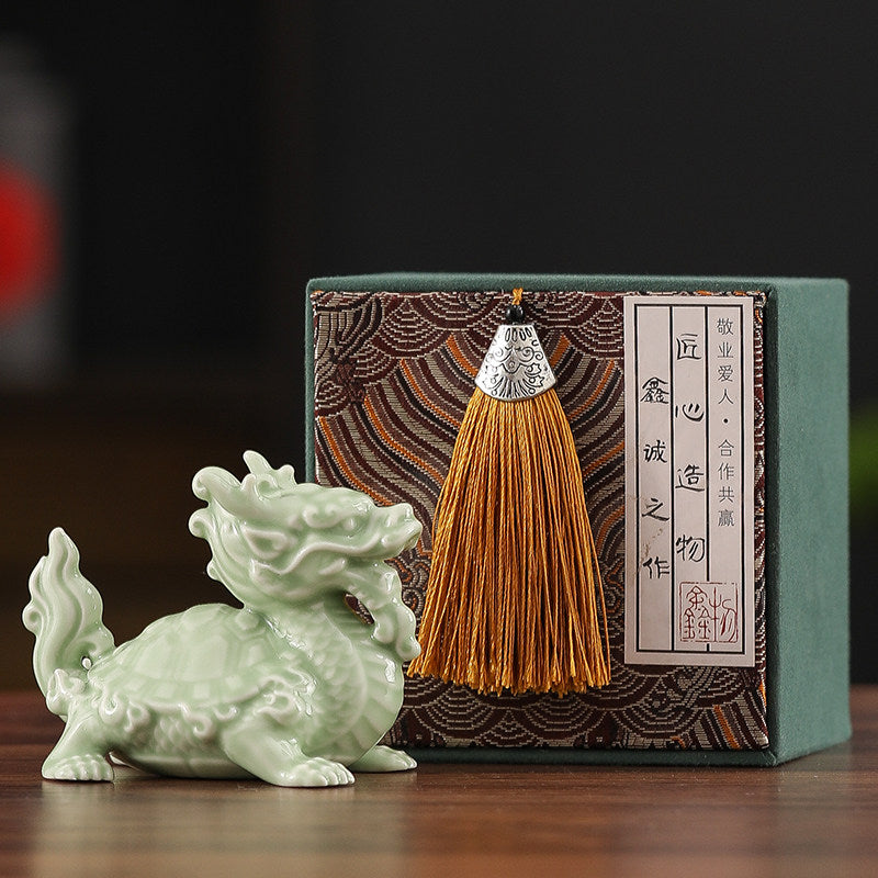 Azure Glaze Dragon Turtle Statue