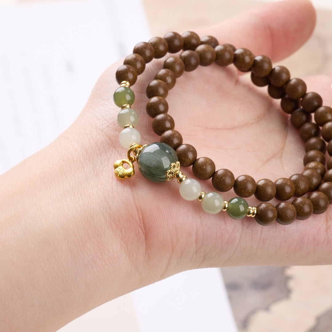 Green Rutilated Quartz Sandalwood Ruyi Bracelet
