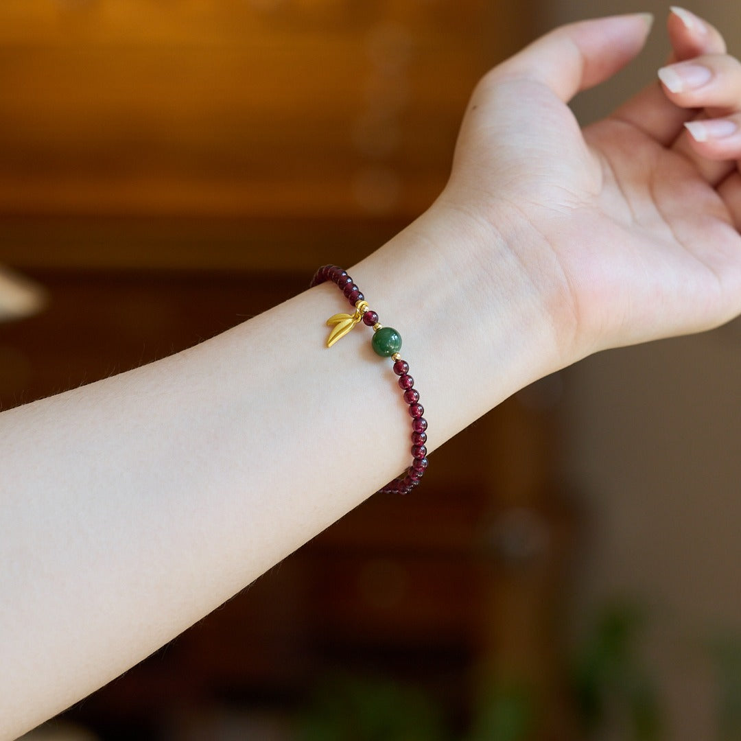 Golden Branch Jade Leaf Garnet Bracelet