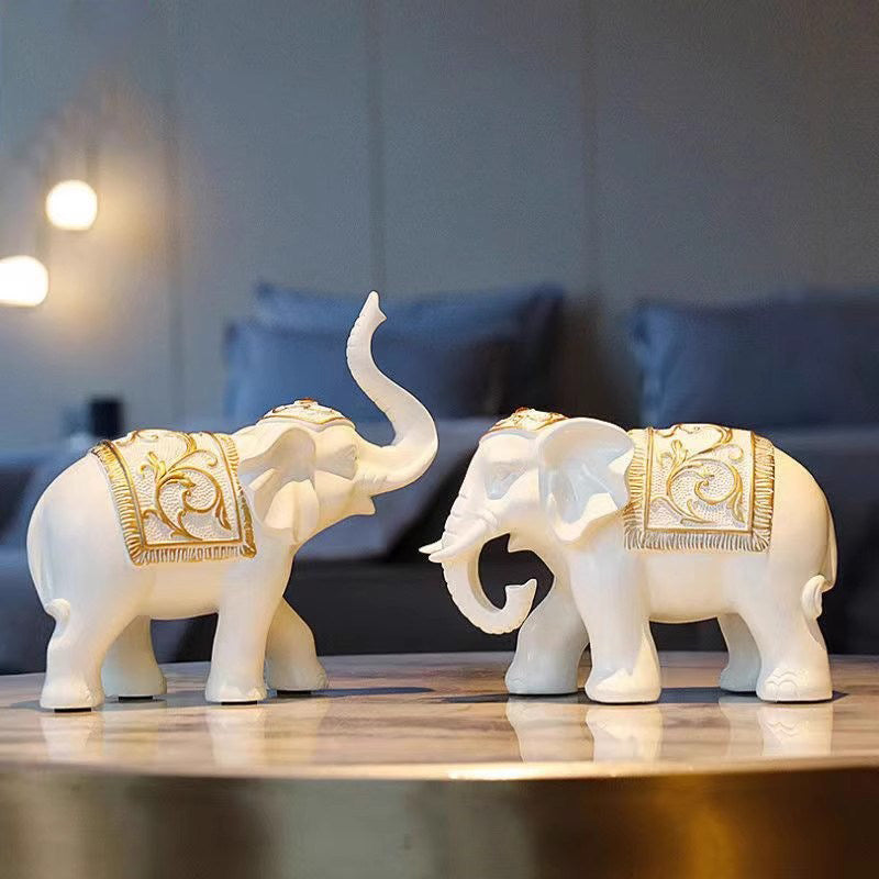 "Auspicious Duo" Resin Elephant Pair