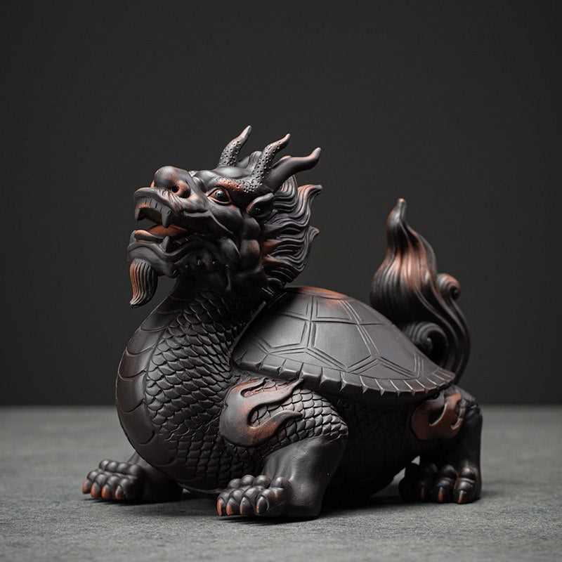 Obsidian Black Pottery Dragon Turtle Guardian