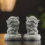 Joyful Green Sandstone Tang Guardian Lions