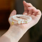 White Agate & Crystal Fortune Blessing Bracelet