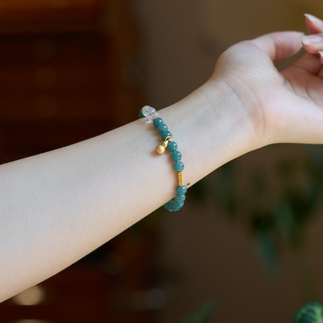 Jade & Quartz Gourd Wealth Mantra Bracelet