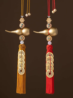 Feng Shui Brass Gourd & Five Emperor Coins Hanging Ornament | Openable Wu Lou with Boxwood Lotus & Bagua for Wealth & Protection