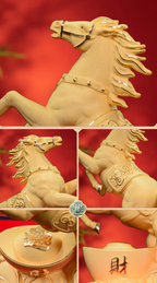 "Golden Victory" Velvet Sand Gold Horse Statue – 24K Gold Plated Feng Shui Wealth Cure (Ma Shang Fa Cai)
