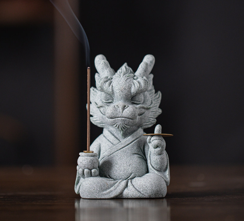 Green Sandstone Zen Dragon Statue | Feng Shui Meditation & Wealth