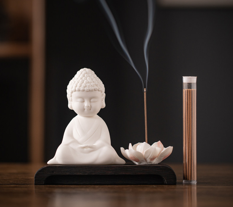 Zen Little Buddha Incense Burner - White Porcelain Feng Shui Decor