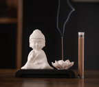 Zen Little Buddha White Porcelain Incense Set