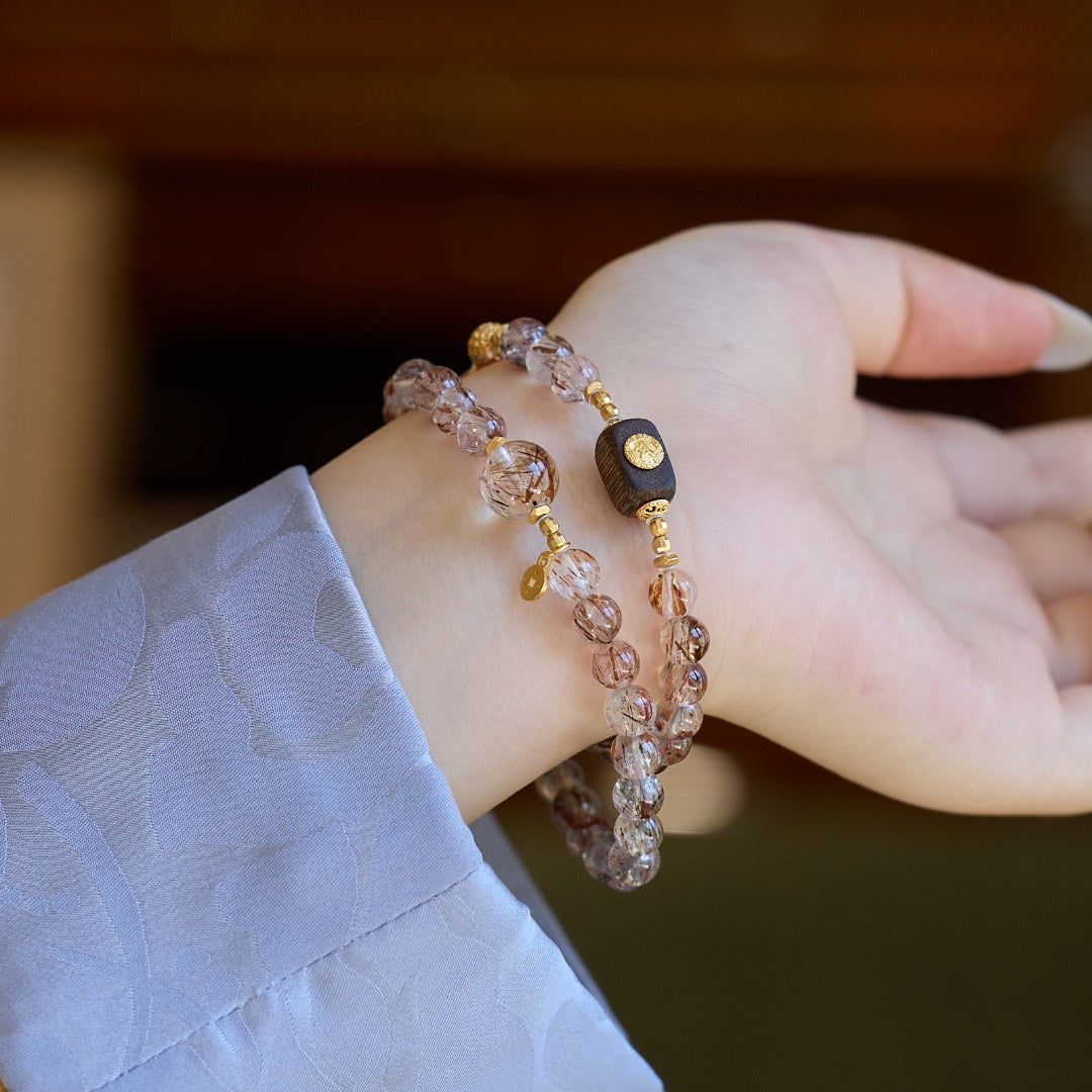 Celestial Wealth Crystal & Inlaid Wood Bracelet