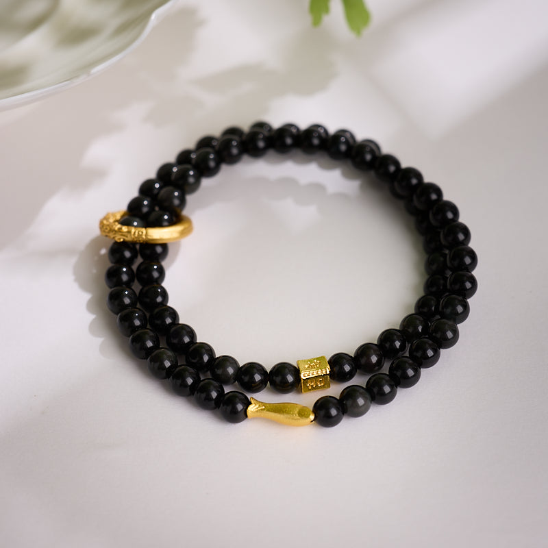 Obsidian Koi Wealth & Protection Bracelet