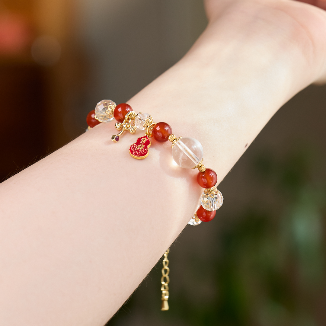 Red Agate Gourd & Ruyi Wealth Bracelet