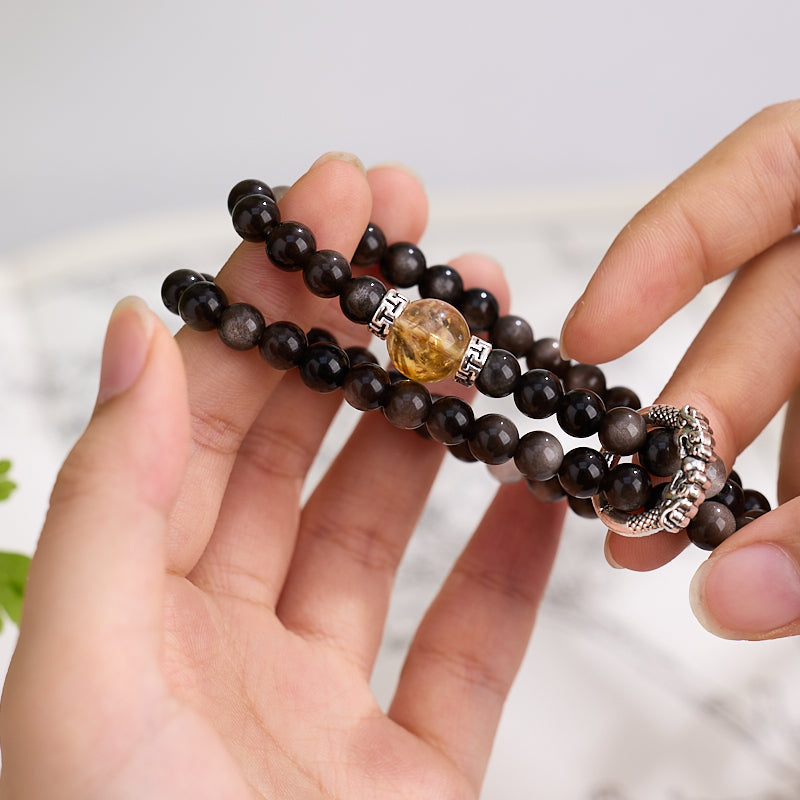 Silver Obsidian & Citrine Wealth Bracelet