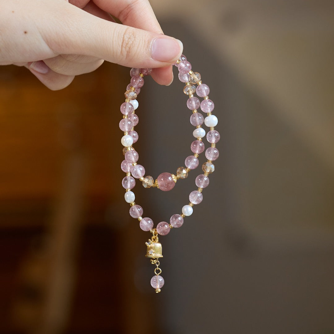 Strawberry Quartz & Pearl Love Bracelet