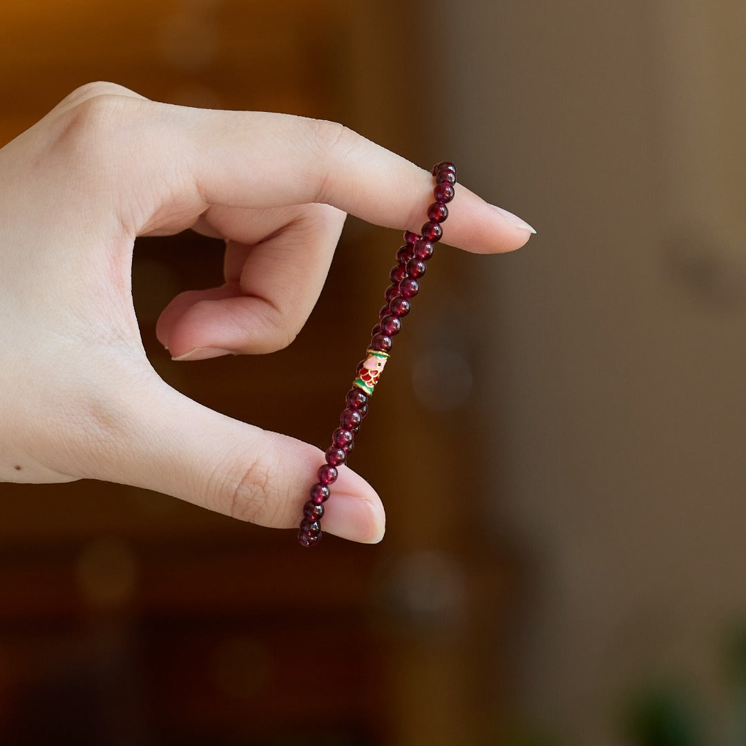 Wine Red Garnet Enamel Luck Bracelet