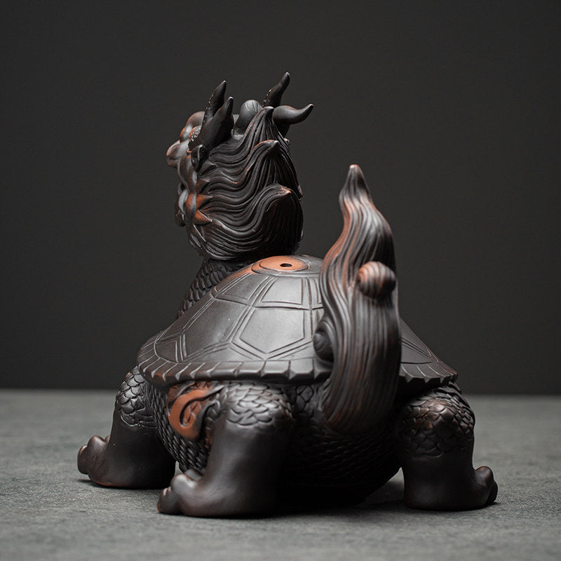 Obsidian Black Pottery Dragon Turtle Guardian