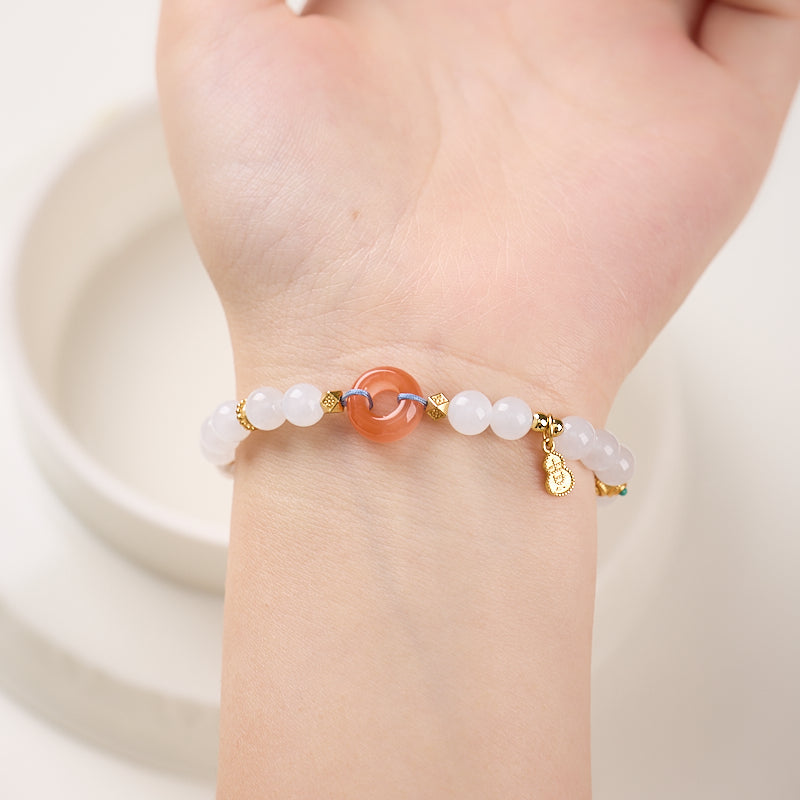 Weißer Achat Flaschenkürbis- & Sicherheitsverschluss-Armband