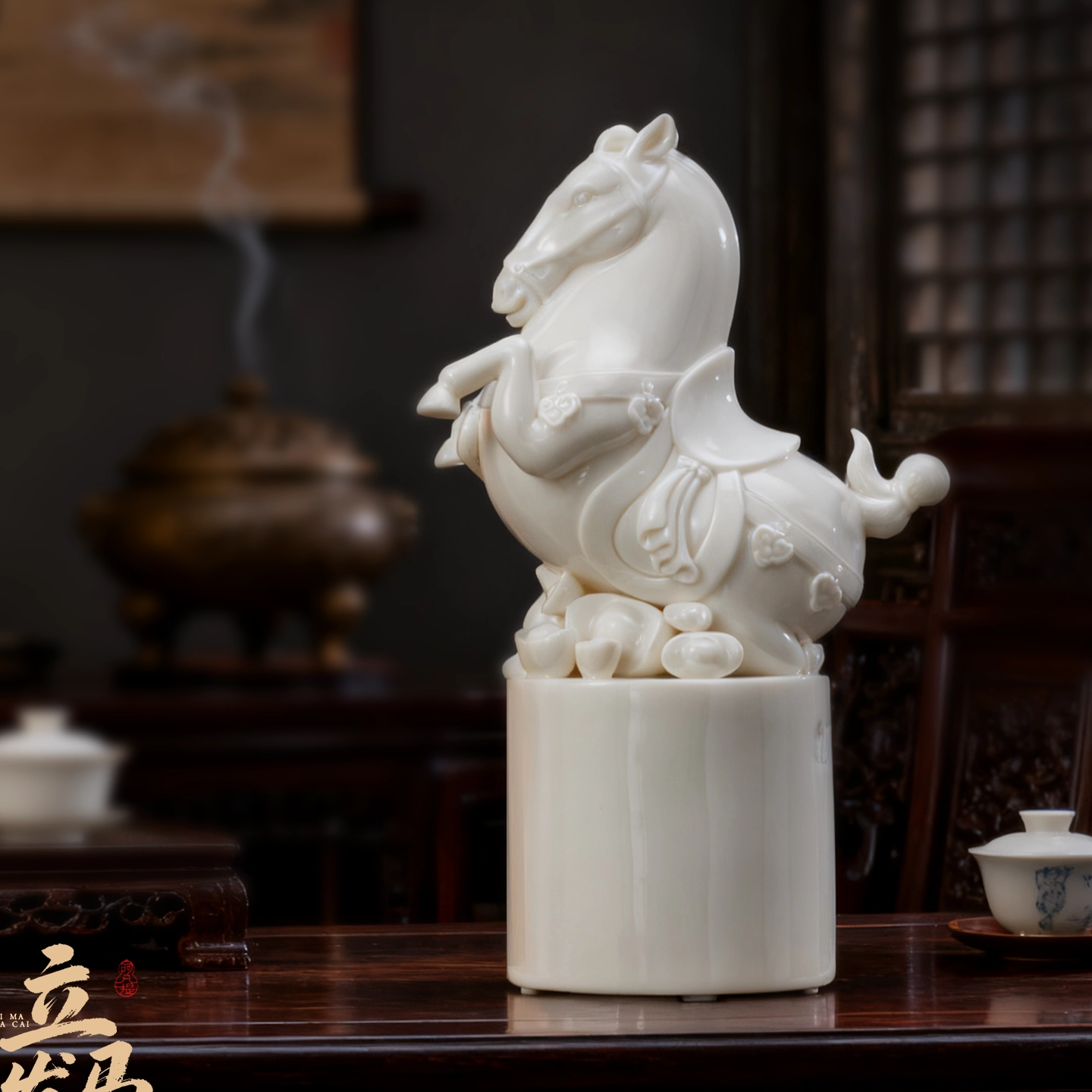 "Immediate Wealth" (Ma Shang) Porcelain Horse Statue – Feng Shui Cure for Fast Career Growth & Prosperity