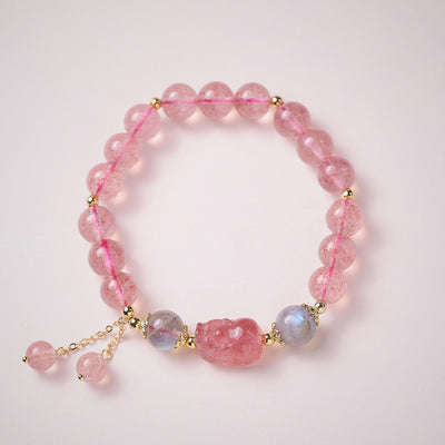 Bracelet Charme Renard en Quartz Fraise
