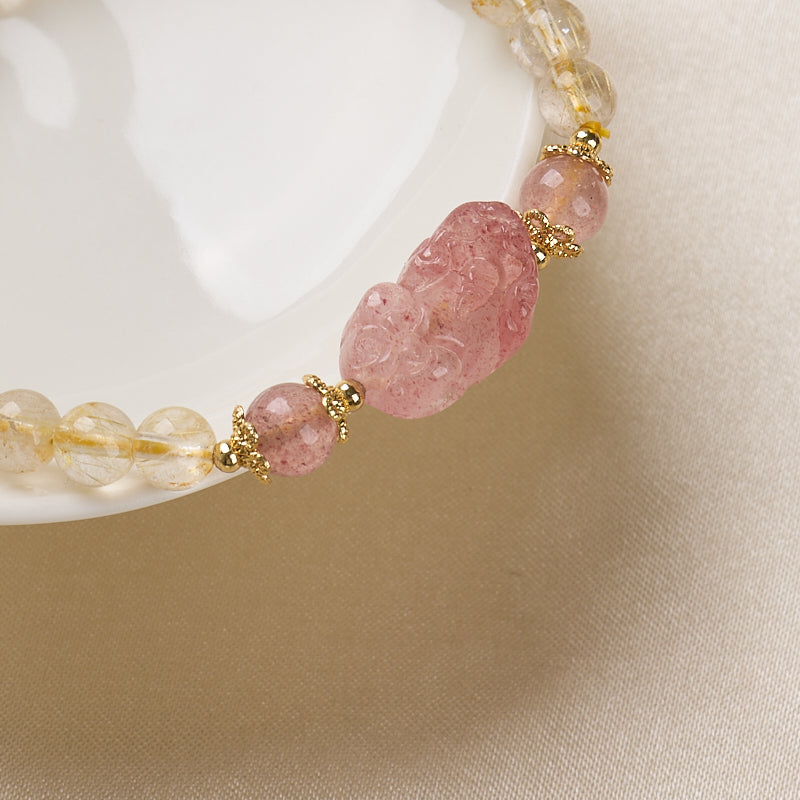 Love & Wealth Strawberry Quartz Pixiu Bracelet