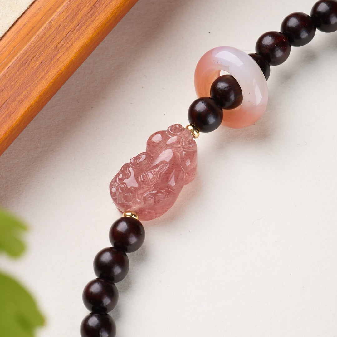 Red Sandalwood & Strawberry Quartz Pixiu Bracelet
