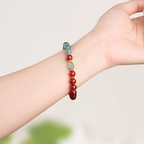 Bracelet Porte-Bonheur en Gourde d’Agate Rouge et Jade
