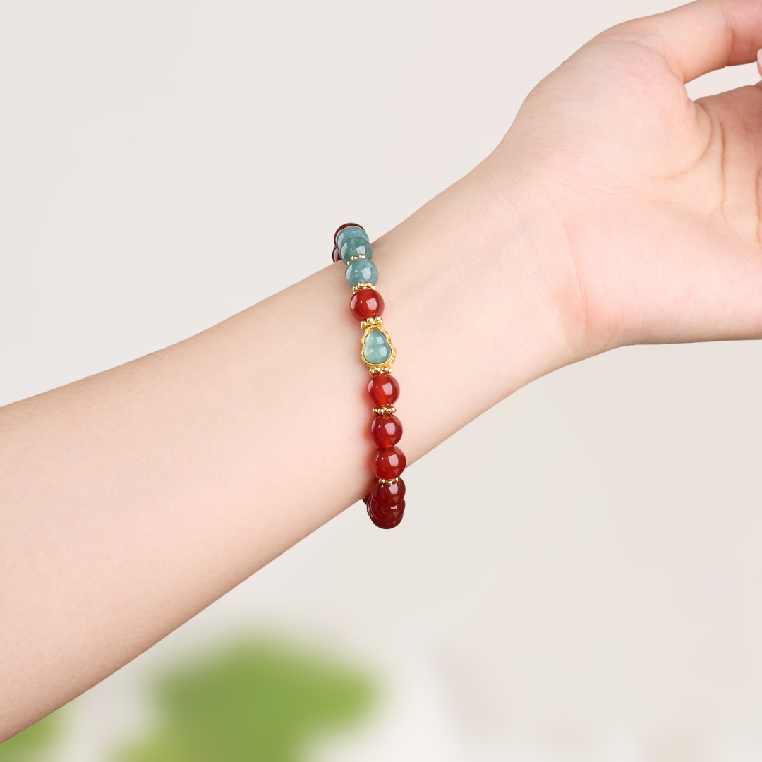 Pulsera de la Fortuna con Calabaza de Ágata Roja y Jade